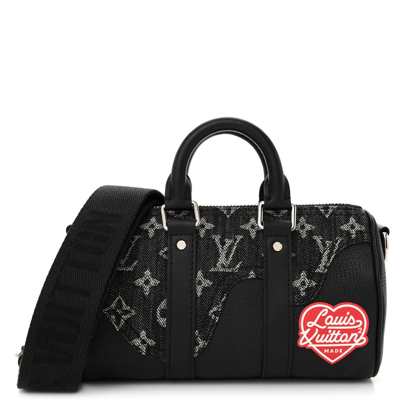 X NIGO Taurillon Monogram Denim Drip Keepall XS Black