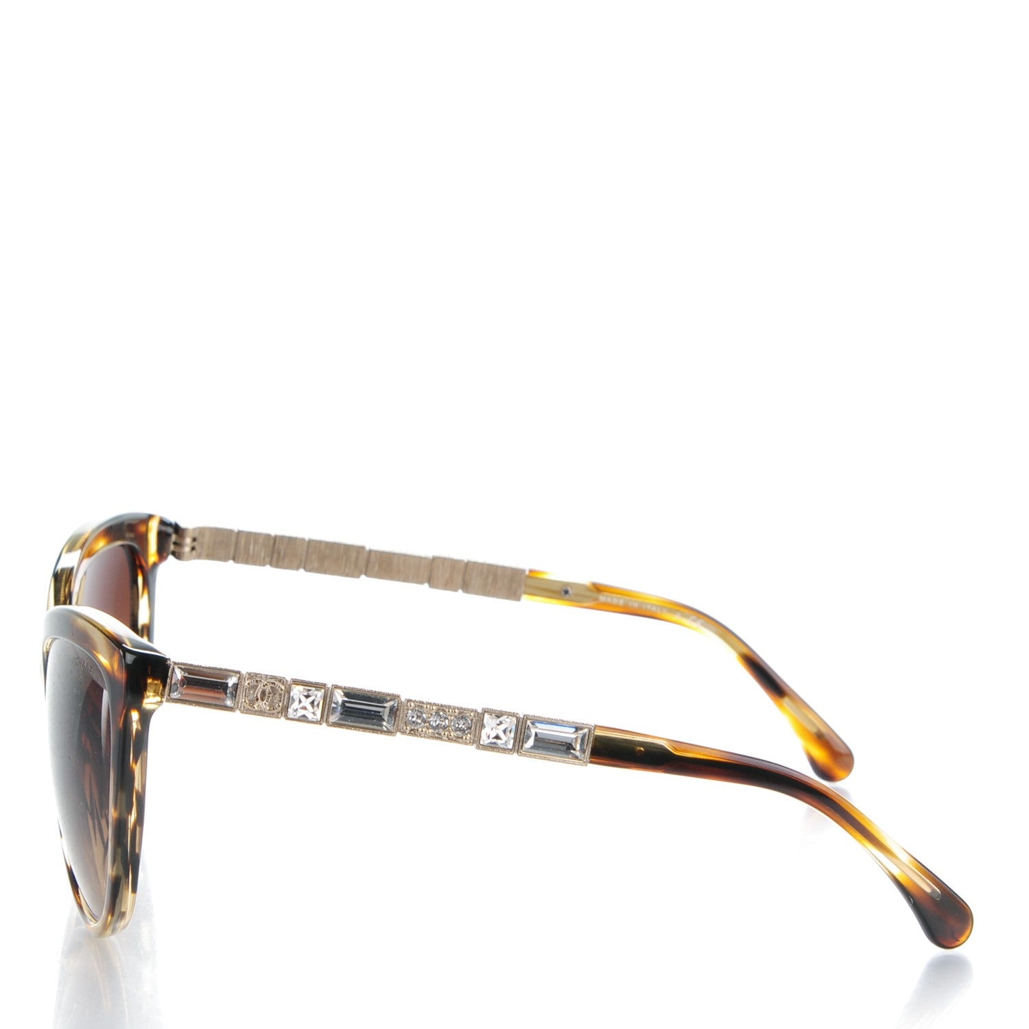Chanel Crystal Baguette Polarized Cat Eye Bijou Sunglasses 5307-B Light Tortoise 2 of 6