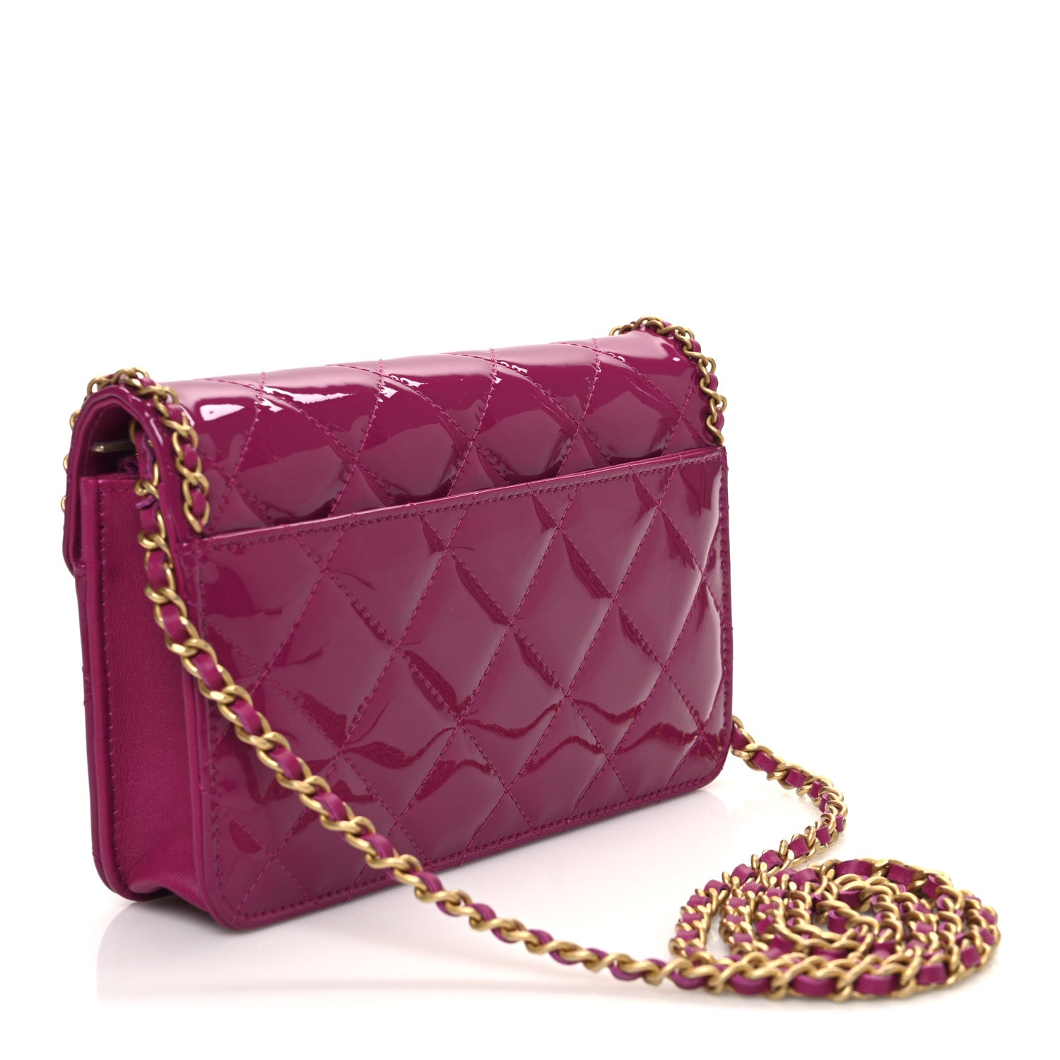 Chanel Patent Quilted Chain Around Heart Wallet On Chain WOC Fuchsia 3 of 11