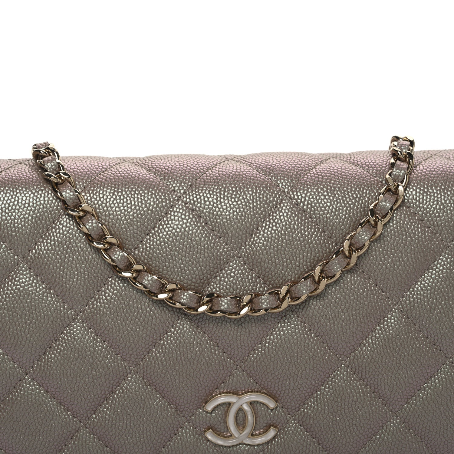 Chanel Iridescent Caviar Quilted Wallet on Chain WOC Beige 16 of 21