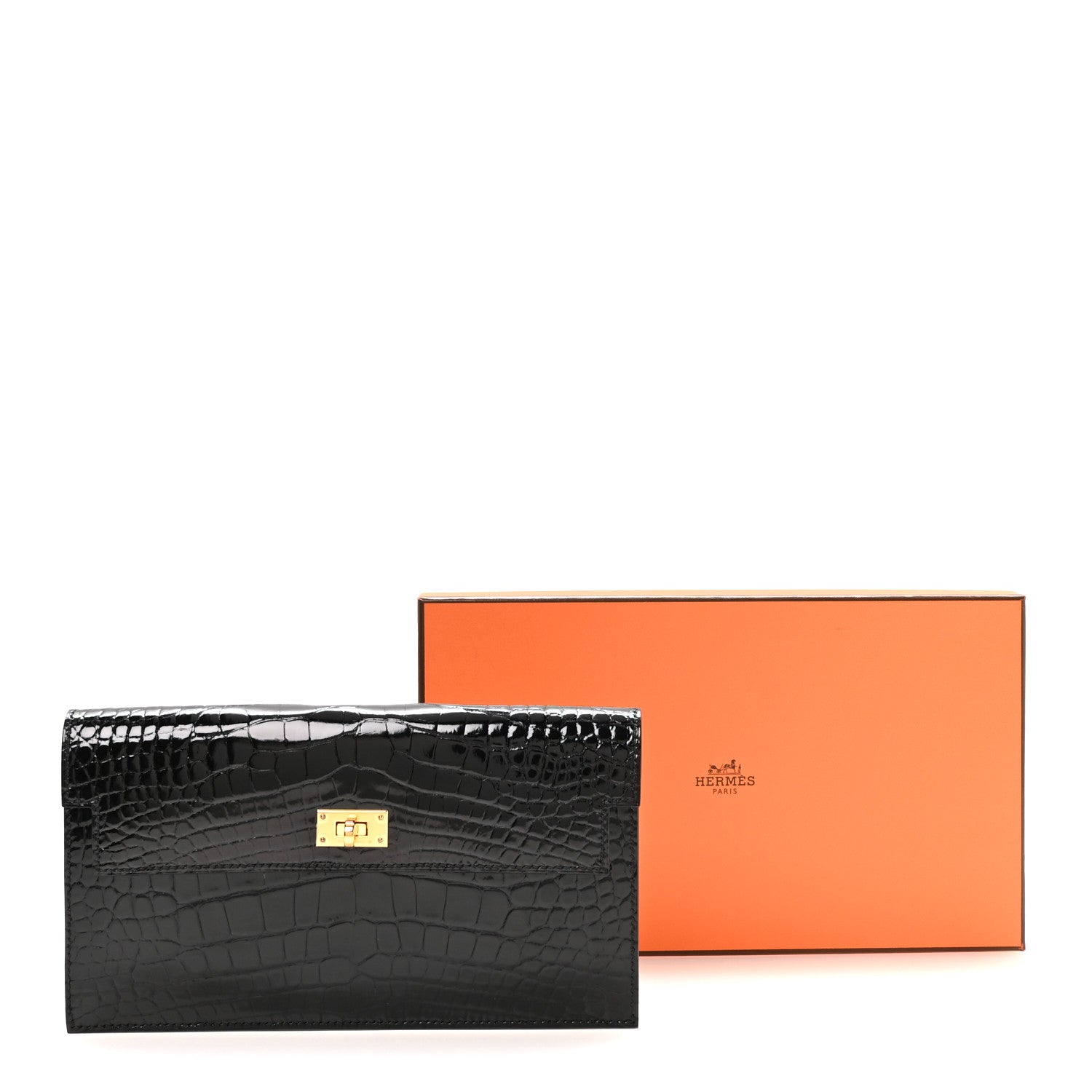 Hermes Shiny Alligator Kelly Pocket Long Wallet Black 8 of 8