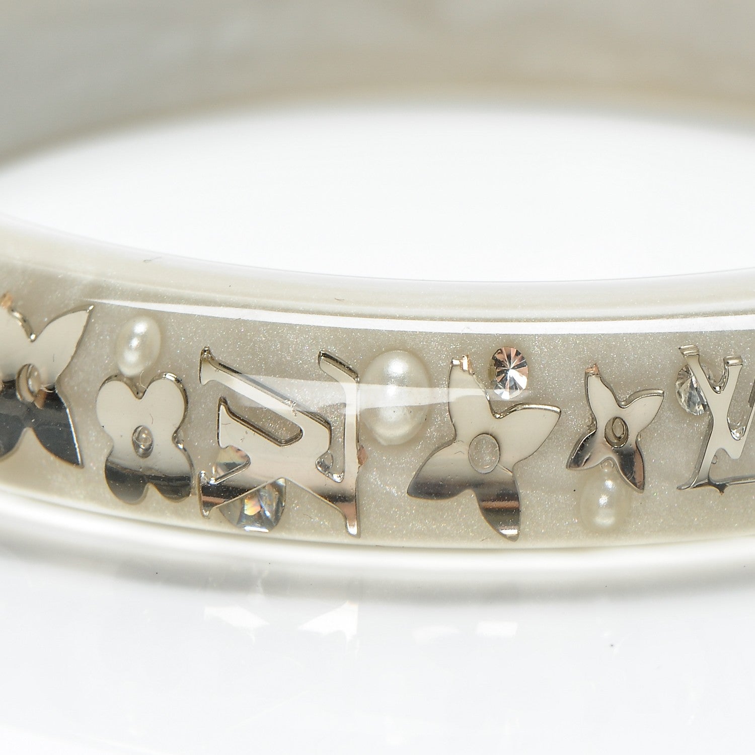 Louis Vuitton Resin Swarovski Pearl Medium Inclusion Bracelet PM Silver 4 of 4