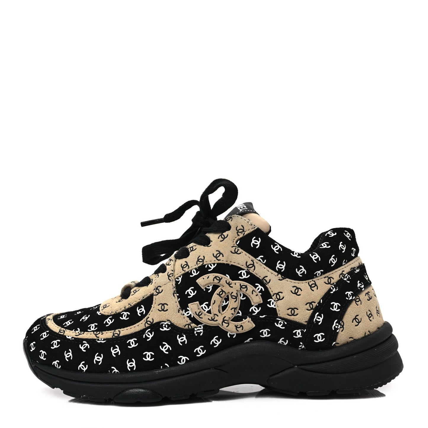 Nylon Suede Calfskin Printed CC Sneakers 37 Black Beige