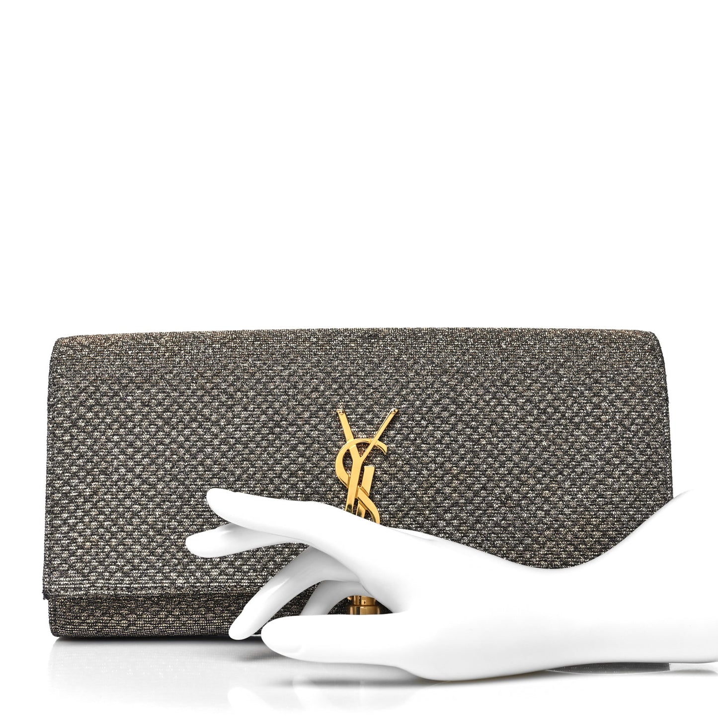 Metallic Canvas Woven Classic Monogram Kate Tassel Clutch Ciad Argento