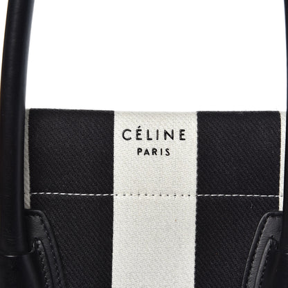 Celine Cotton Canvas Striped Medium Phantom Luggage White Black 7 of 19