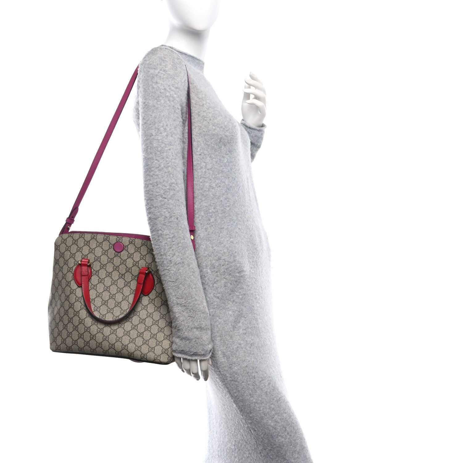 Gucci GG Supreme Monogram Linea A Foldover Tote Beige Hibiscus Red New Rosette 2 of 13