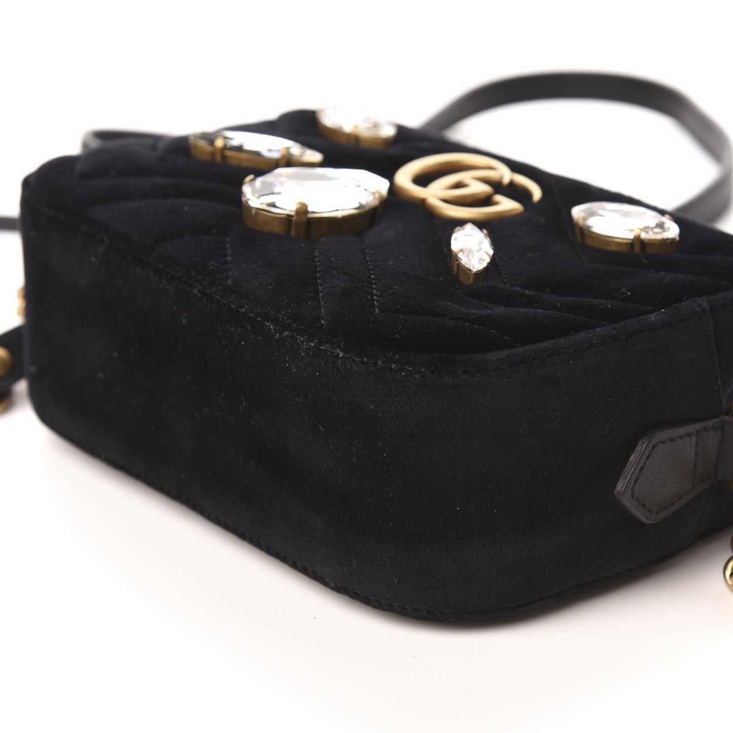 Velvet Matelasse Marquise Crystals Mini GG Marmont Chain Shoulder Bag Black