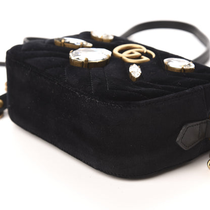 Gucci Velvet Matelasse Marquise Crystals Mini GG Marmont Chain Shoulder Bag Black 7 of 9
