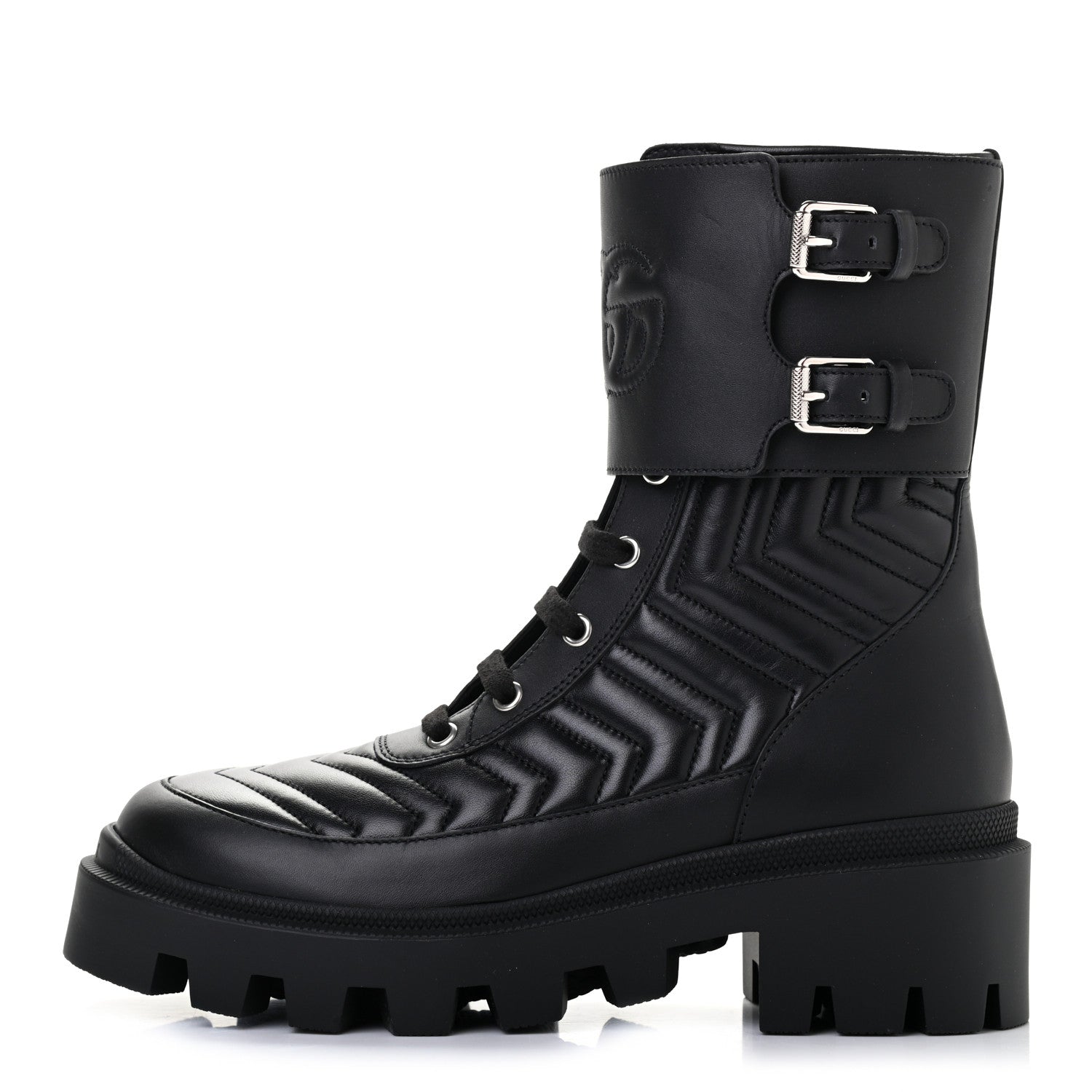 Gucci Nappa Frances GG Matelasse Platform Combat Boots 37.5 Black 1 of 7