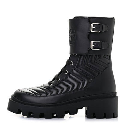 Gucci Nappa Frances GG Matelasse Platform Combat Boots 37.5 Black 1 of 7