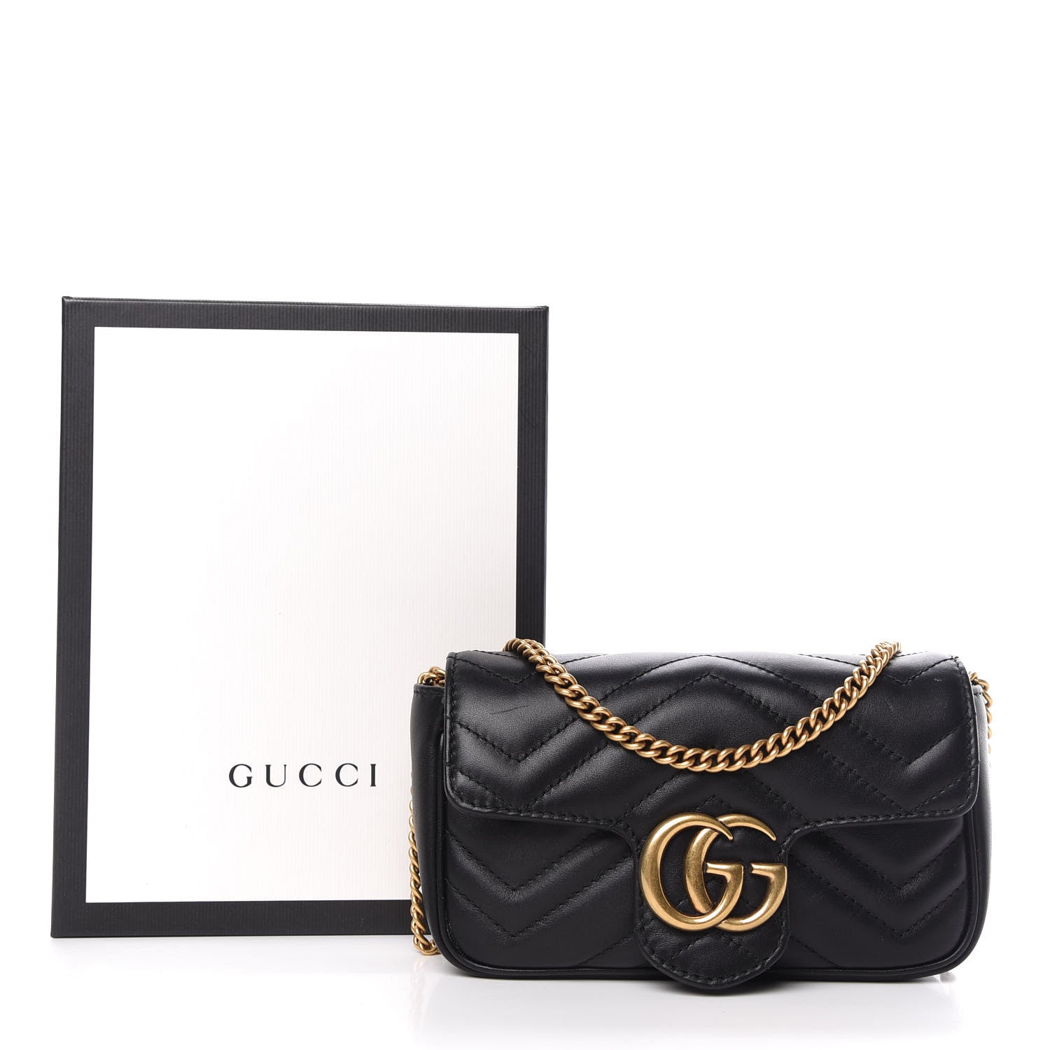 Gucci Calfskin Matelasse Super Mini GG Marmont Shoulder Bag Black 11 of 11