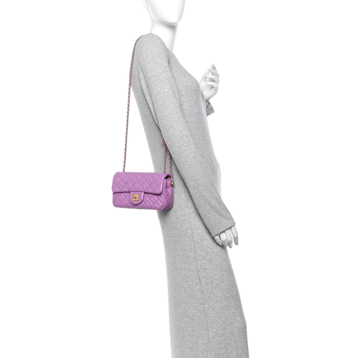 Chanel Lambskin Quilted Mini Rectangular Pearl Crush Flap Purple 2 of 11