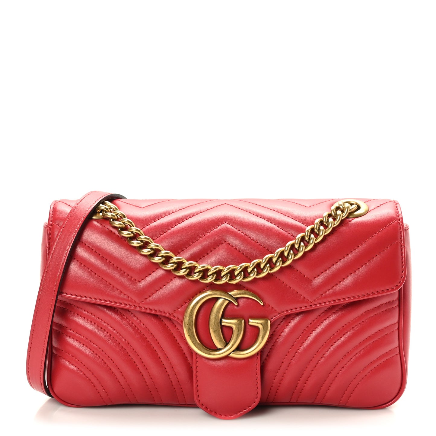 Calfskin Matelasse Small GG Marmont Shoulder Bag Hibiscus Red
