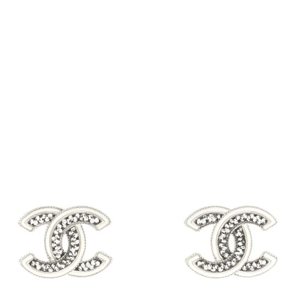Chanel Crystal Resin CC Earrings Silver 1 of 5