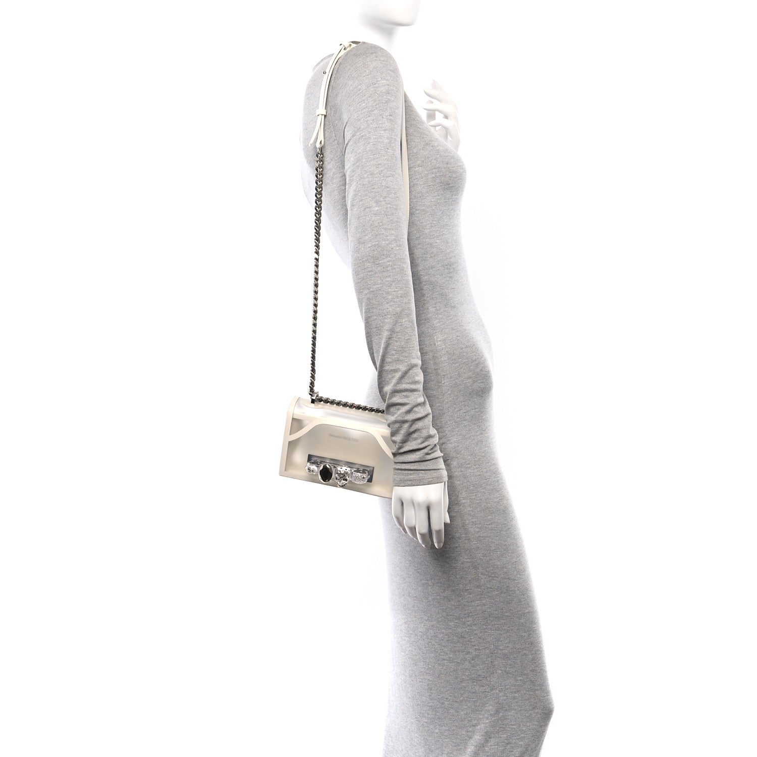 Alexander McQueen Calfskin Polyurethane Mini Jeweled Knuckle Satchel Clear White 2 of 9