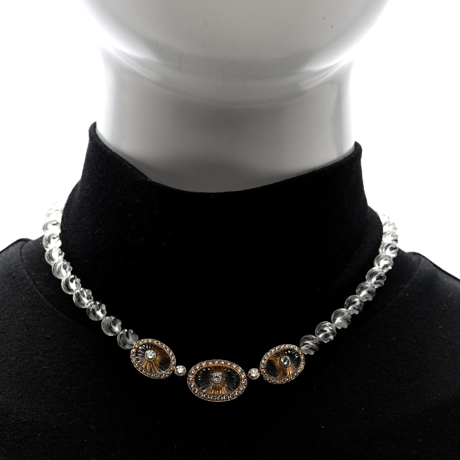 Boucheron 18K Yellow Gold Diamond Rock Crystal Necklace 2 of 5