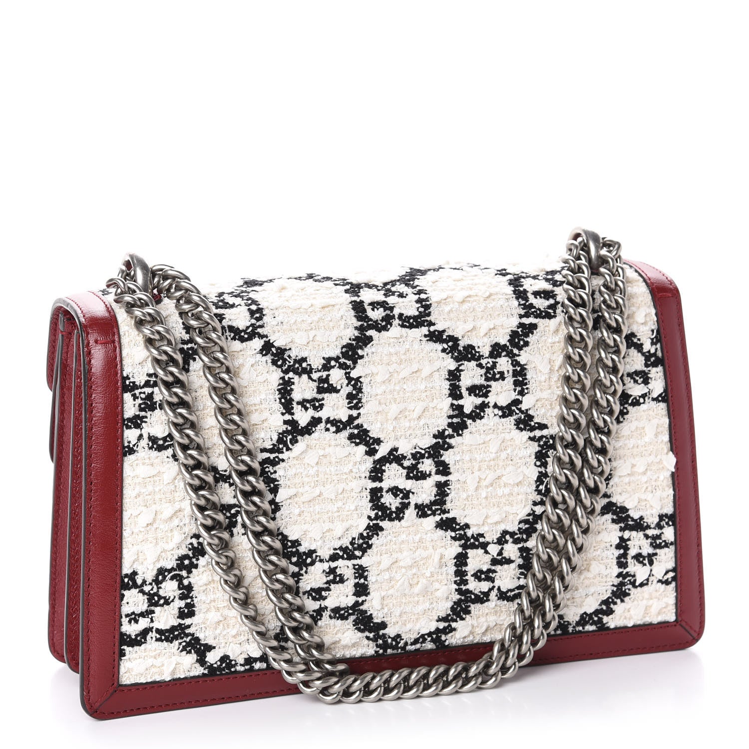 Gucci Tweed GG Monogram Small Dionysus Shoulder Bag White Black Romantic Cherry 3 of 10