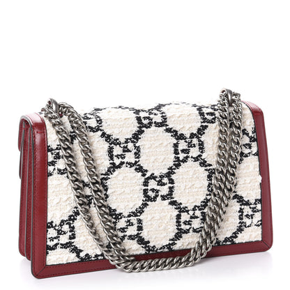Gucci Tweed GG Monogram Small Dionysus Shoulder Bag White Black Romantic Cherry 3 of 10