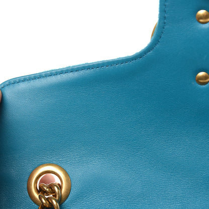 Gucci Velvet Matelasse Small GG Marmont Shoulder Bag Pavone Cyan 15 of 16