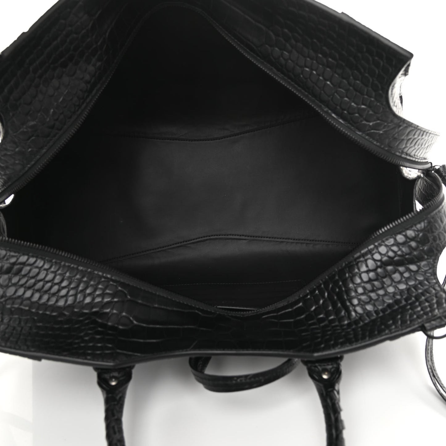 Semi Matte Calfskin Crocodile Embossed Neo Classic Black Hardware Large City Black