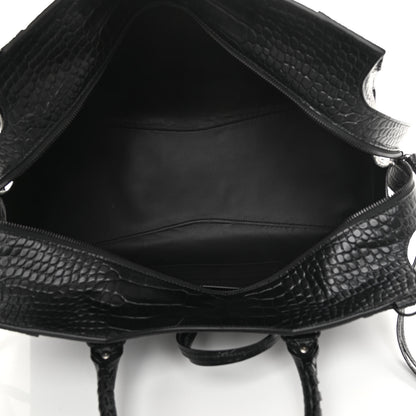 Balenciaga Semi Matte Calfskin Crocodile Embossed Neo Classic Black Hardware Large City Black 5 of 10