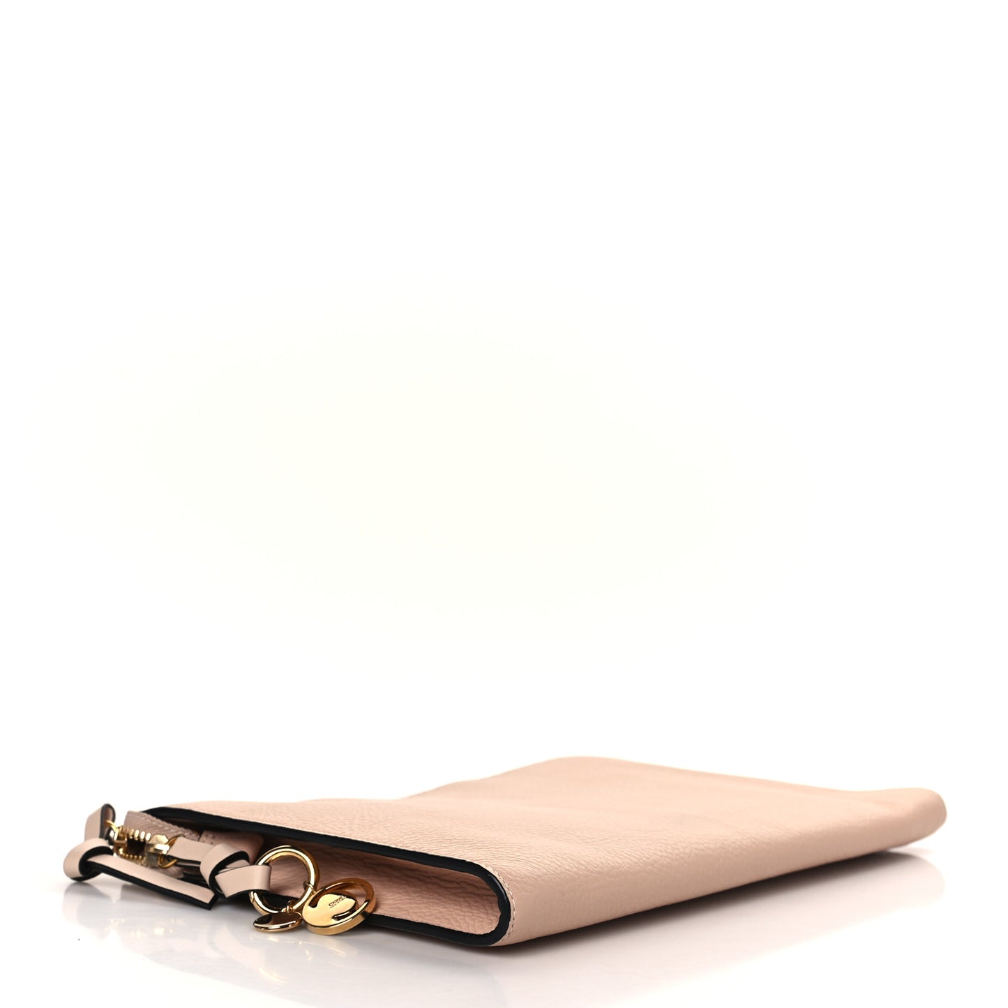 Calfskin Alphabet Flat Pouch Clutch Blush Nude