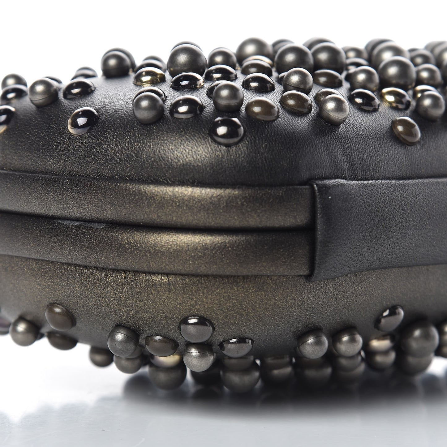 Nappa Pearl Embellished Knot Studded Clutch Gold