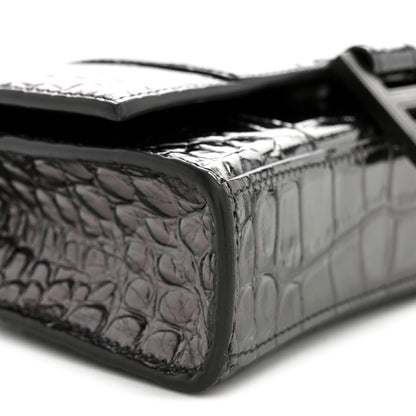 Balenciaga Shiny Metallic Calfskin Crocodile Embossed Hourglass Chain Bag Gunmetal 8 of 10