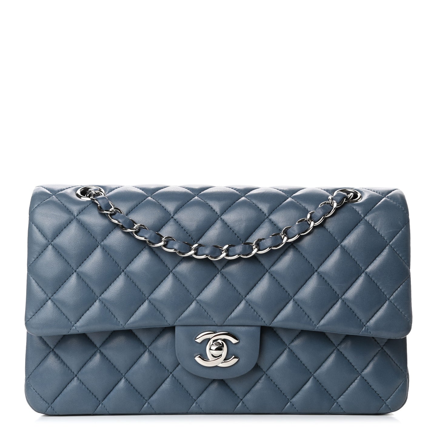 Lambskin Quilted Medium Double Flap Blue