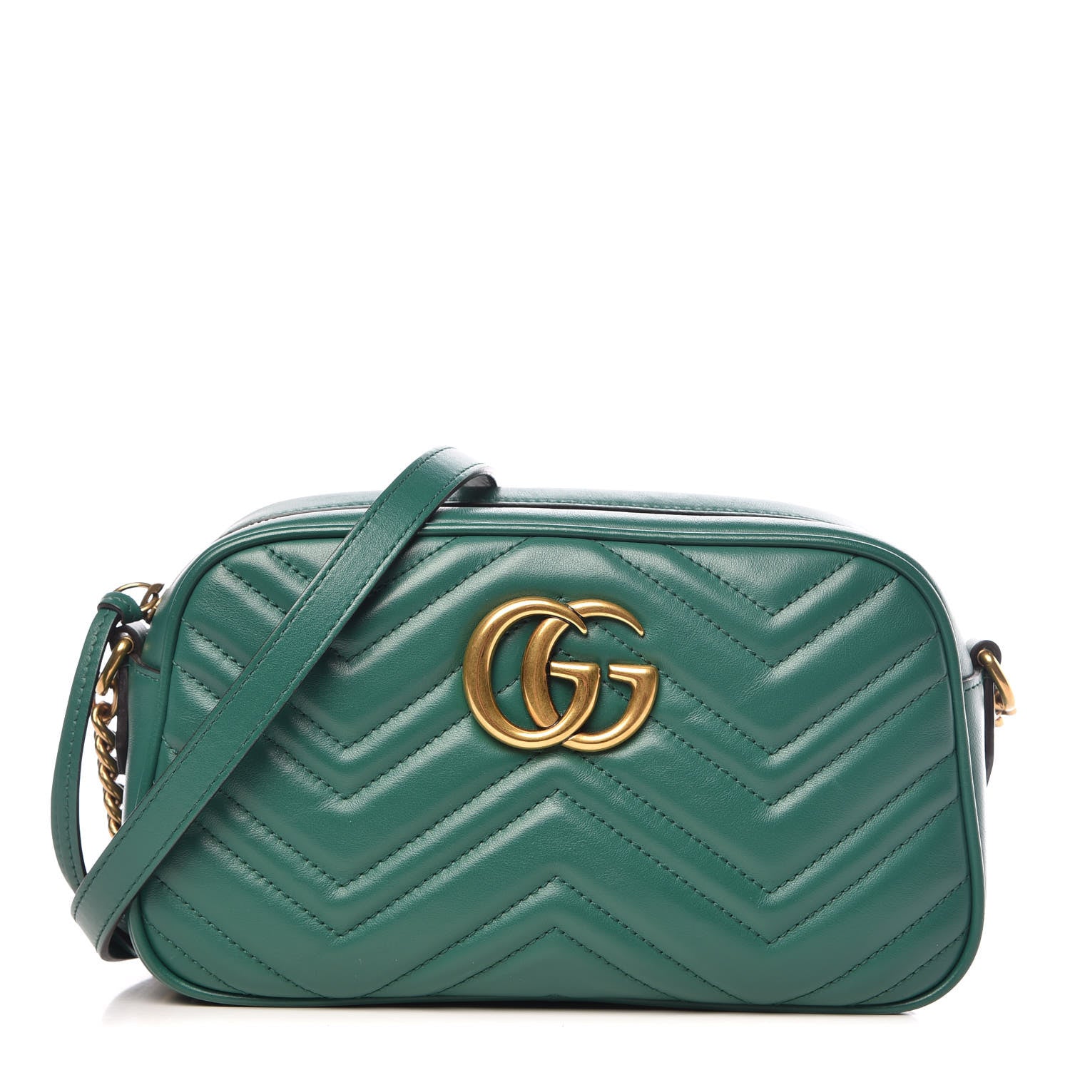Gucci Calfskin Matelasse Small GG Marmont Chain Shoulder Bag Emerald Green 1 of 10