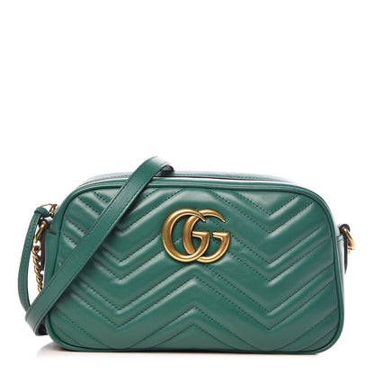 Gucci Calfskin Matelasse Small GG Marmont Chain Shoulder Bag Emerald Green 1 of 10