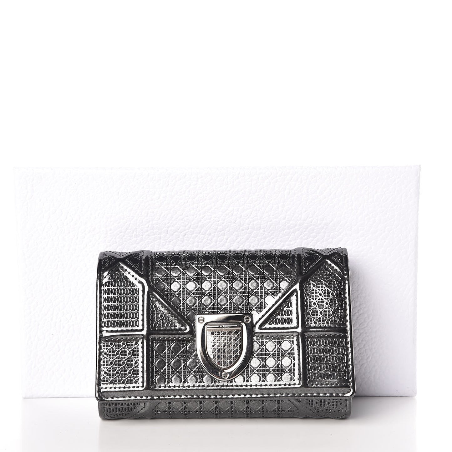 Metallic Patent Micro-Cannage Diorama Elancee Wallet Onyx Black