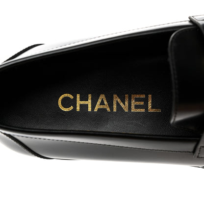 Chanel Shiny Calfskin CC Loafers 37 Black White 6 of 8