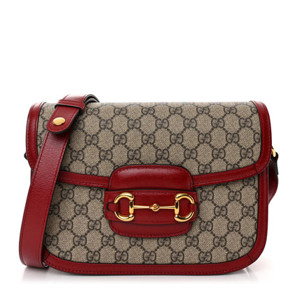 Gucci GG Supreme Monogram Azalea Calfskin Horsebit 1955 Shoulder Bag Beige Ebony New Cherry Red 1 of 9