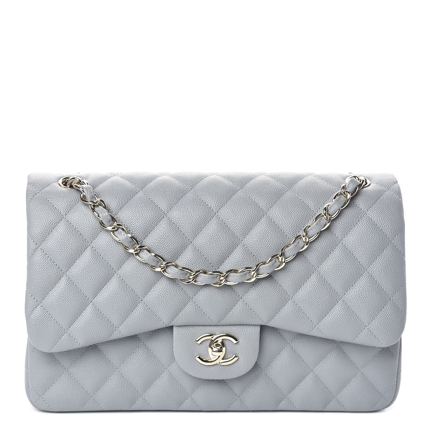 Caviar Quilted Jumbo Double Flap Dark Grey