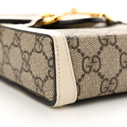 Gucci GG Supreme Monogram Azalea Calfskin Mini Horsebit 1955 Crossbody Bag Beige Ebony Mystic White 9 of 15
