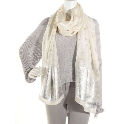 Hermes Silk Cashmere Hart Deco Stole Ivory and Argent 2 of 4