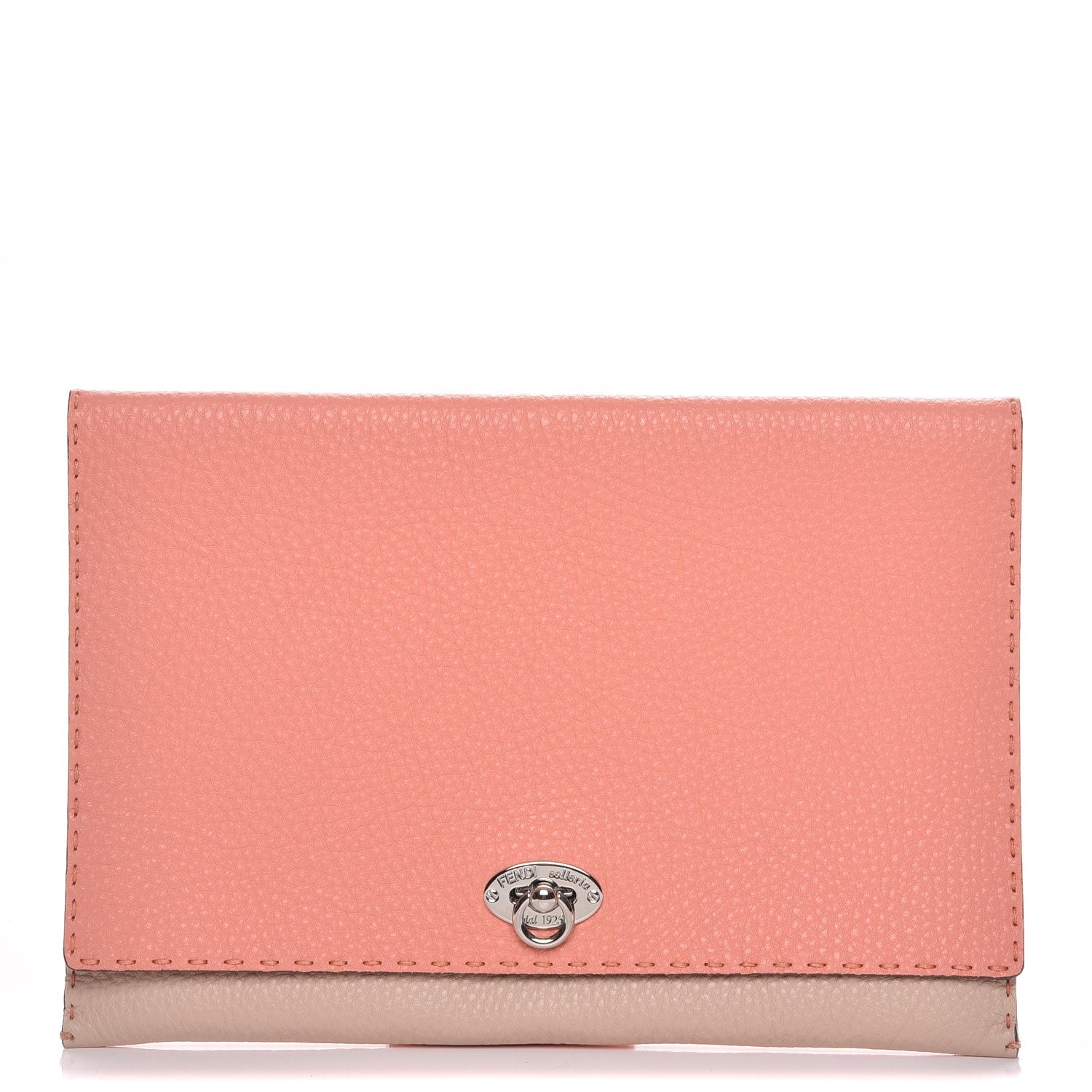 Fendi Cuoio Romano Selleria Bi-Color Clutch Pesca Plaster 1 of 8