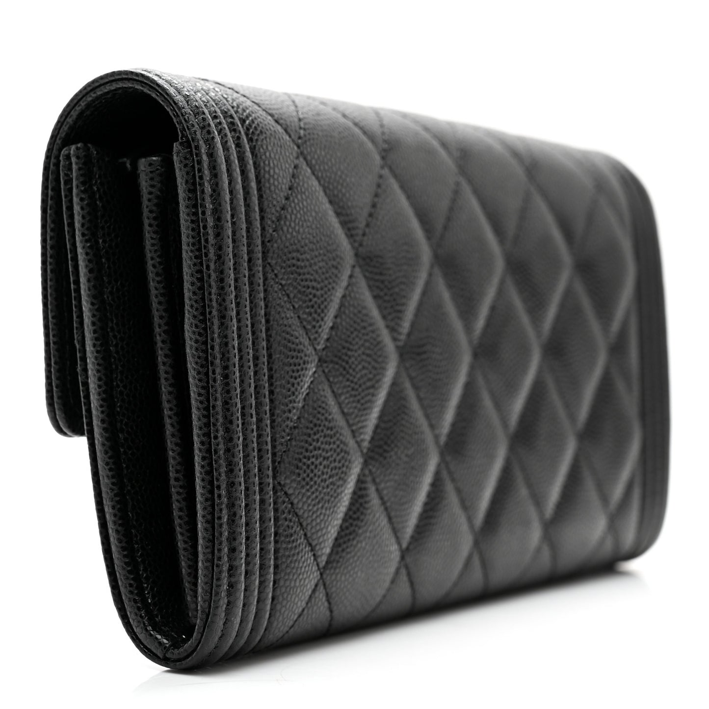 Caviar Quilted Large Boy Gusset Flap Wallet Black