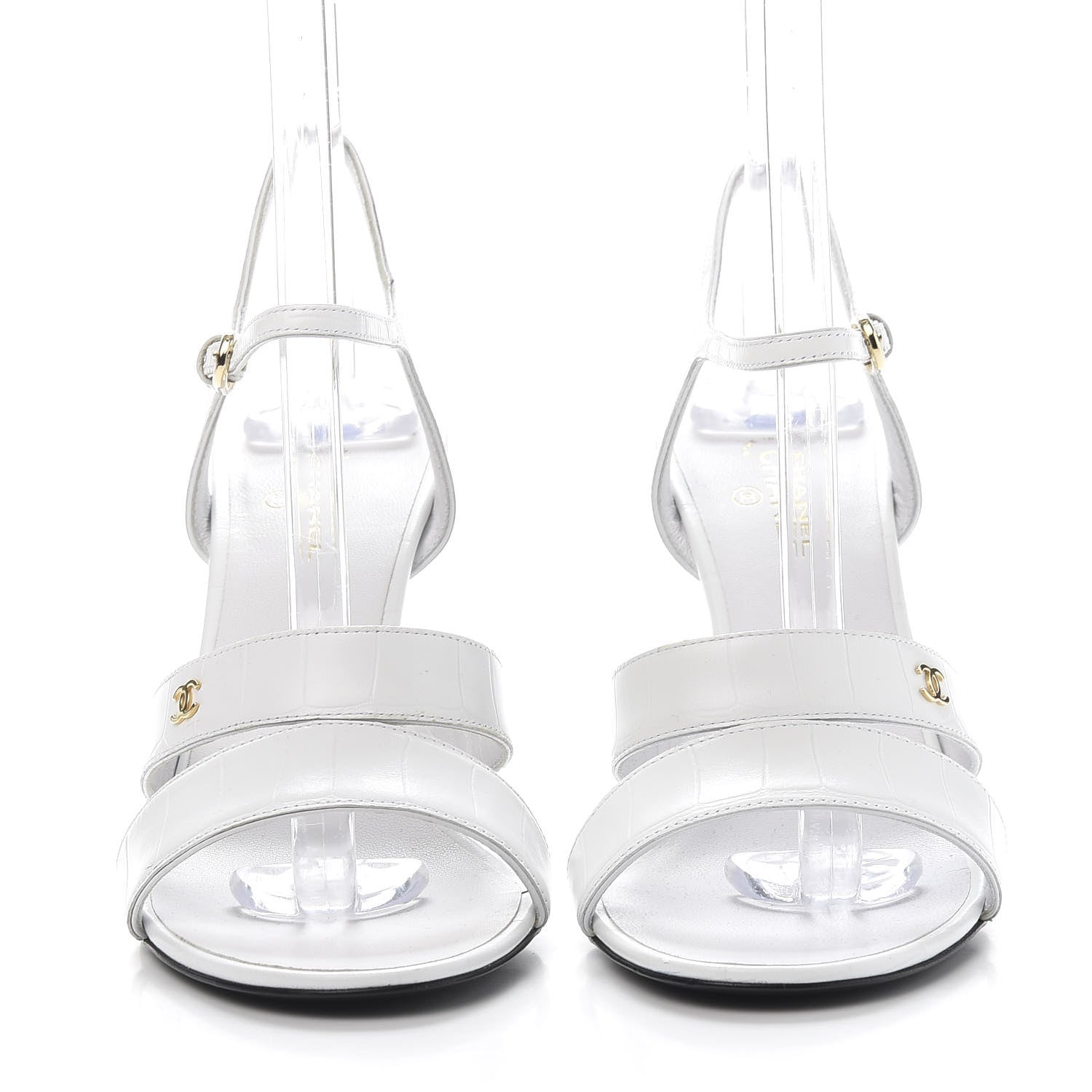 Chanel Calfskin Crocodile Embossed Sandal 38 White 2 of 10