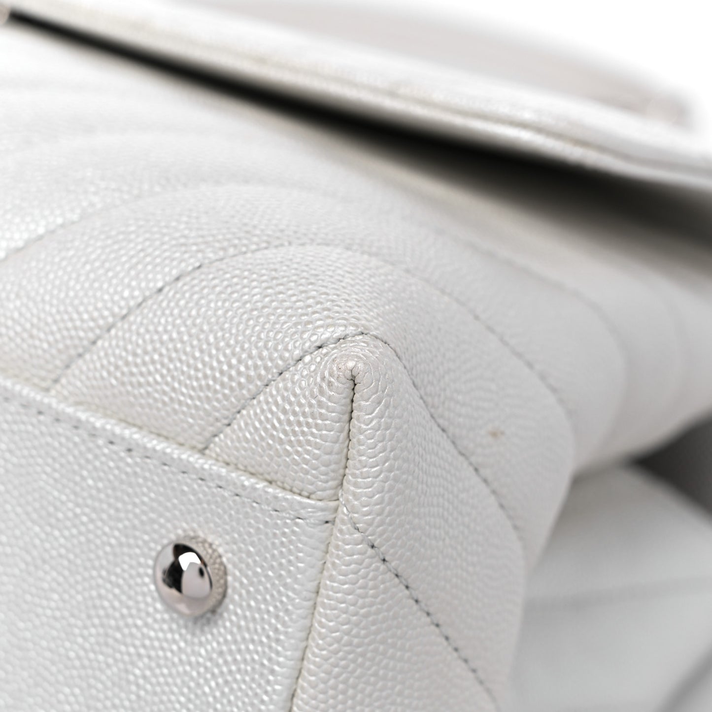 Iridescent Caviar Chevron Quilted Small Coco Handle Flap White