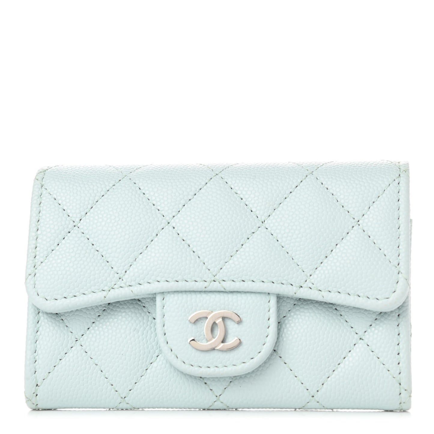Caviar Quilted Flap Card Holder Wallet Light Blue