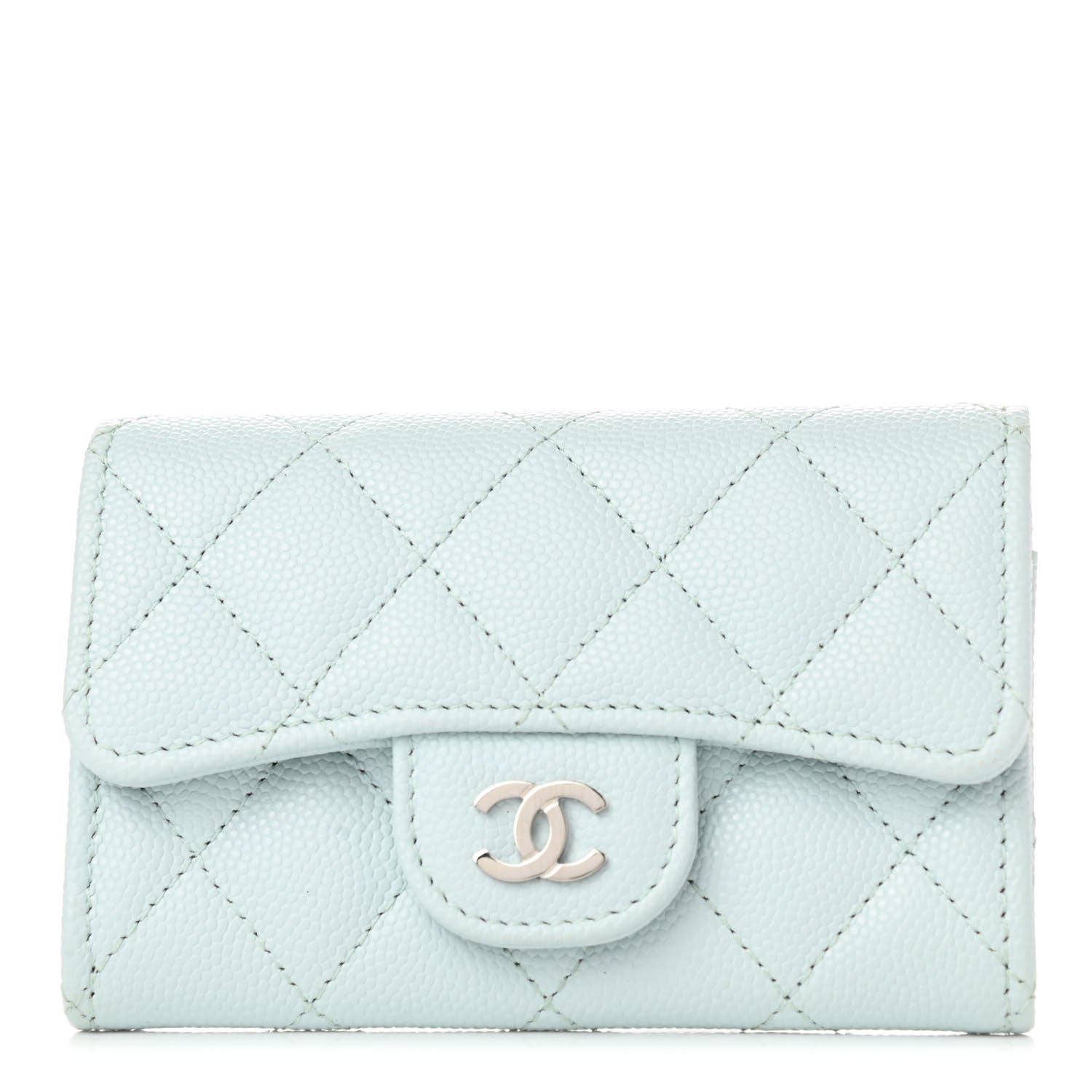 Chanel Caviar Quilted Flap Card Holder Wallet Light Blue 1 of 8