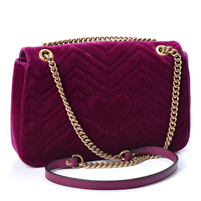 Gucci Velvet Matelasse Medium GG Marmont Shoulder Bag Fuchsia Violet Cyclamen 2 of 10