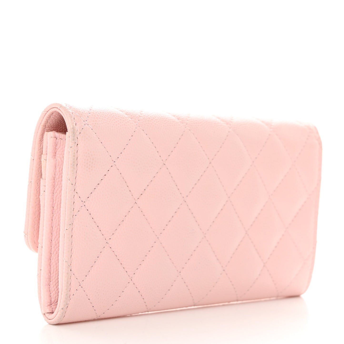 Caviar Quilted Crystal CC Large Gusset Flap Wallet Pink