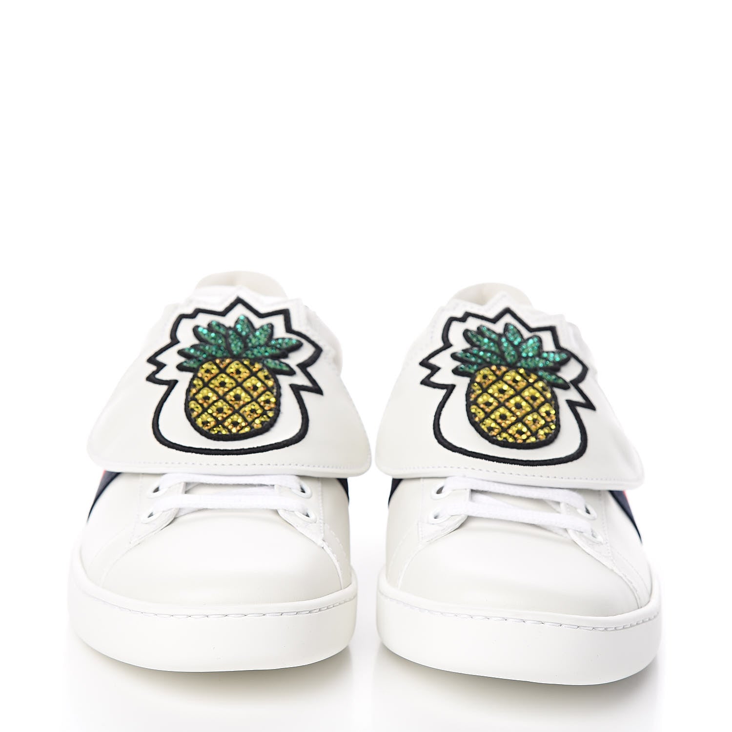 Gucci Calfskin Ayers Crystal Web Womens New Ace Pineapple Sneakers 38 White 2 of 11