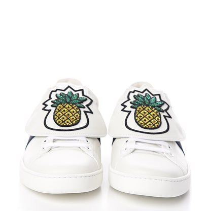 Gucci Calfskin Ayers Crystal Web Womens New Ace Pineapple Sneakers 38 White 2 of 11