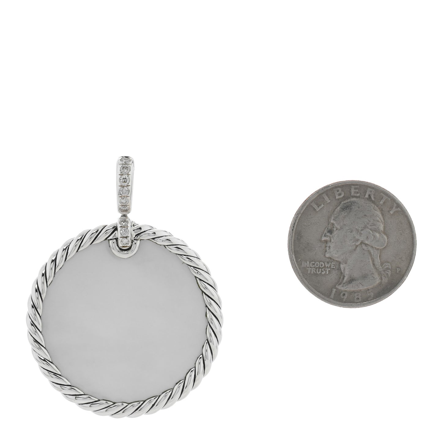 Sterling Silver Diamond Onyx Mother of Pearl 32mm Elements Disc Pendant