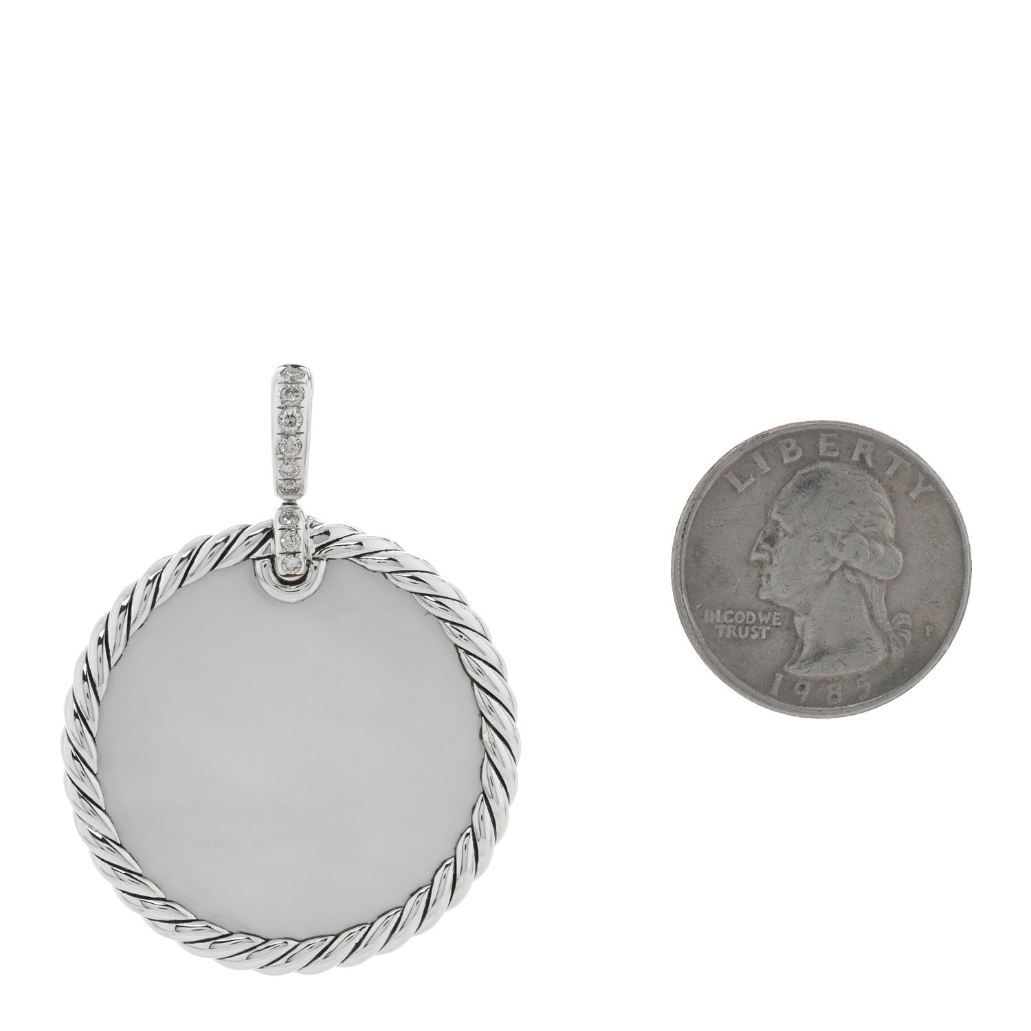 David Yurman Sterling Silver Diamond Onyx Mother of Pearl 32mm Elements Disc Pendant 2 of 4