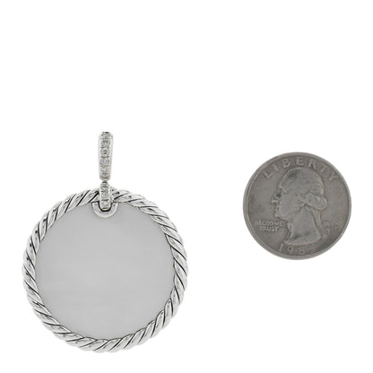 David Yurman Sterling Silver Diamond Onyx Mother of Pearl 32mm Elements Disc Pendant 2 of 4